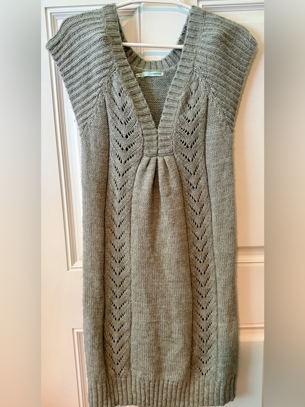 Maurices Olive-Taupe Knit V-Neck Sweater Dress